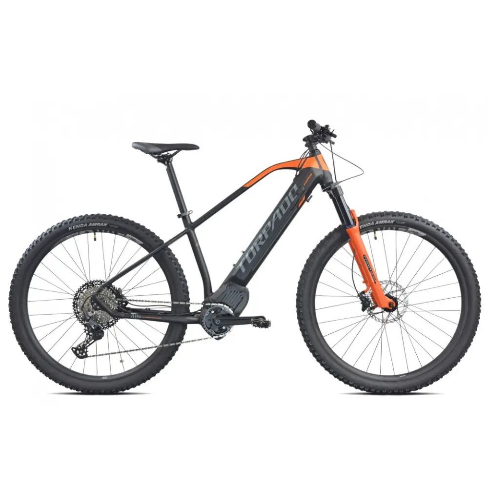 Kerékpár Torpado HYPER – T960 elektromos MTB 29" 45cm - Alivio 9V - fekete/narancs OLI SPORT PLUS 250W 85Nm olasz motorral, 630Wh Integrált akkumulátorral: 36V 17.5 AH